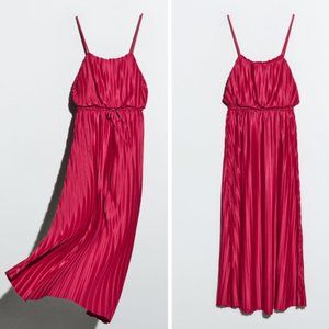 ZARA MAGENTA FUCHSIA SHINY PLEATED MIDI MAXI DRESS WITH STRAPS $59.90